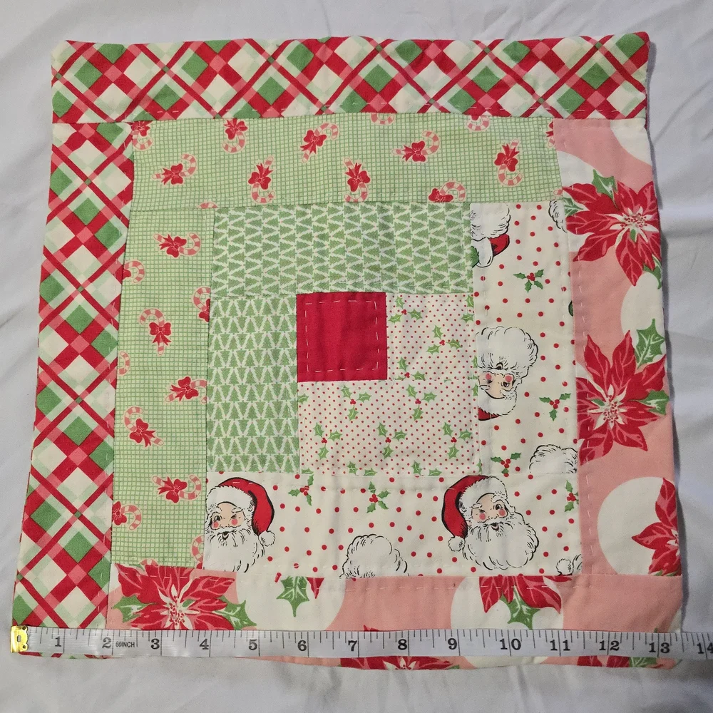 Set of Christmas Themed Quilted Throw Pillow Covers, Square, 13